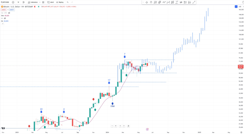 پیش بینی روند احتمالی بیت کوین - منبع: TradingView