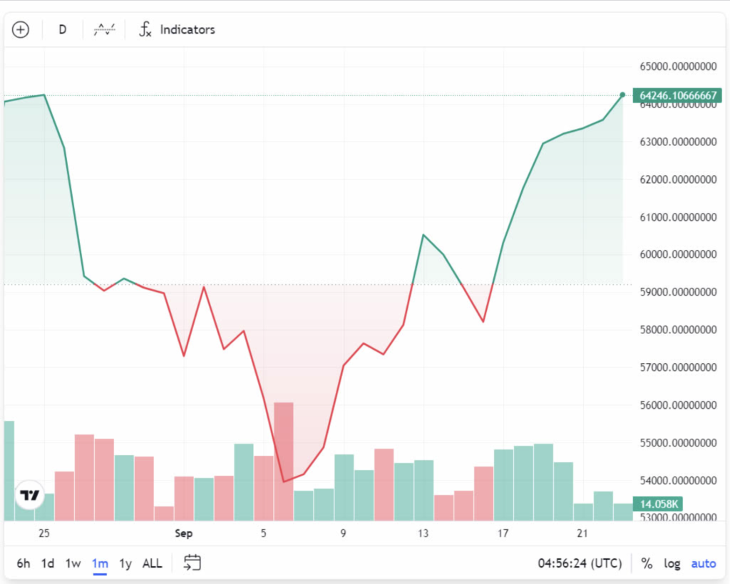 نمودار قیمت ماهانه بیت کوین - منبع: TradingView