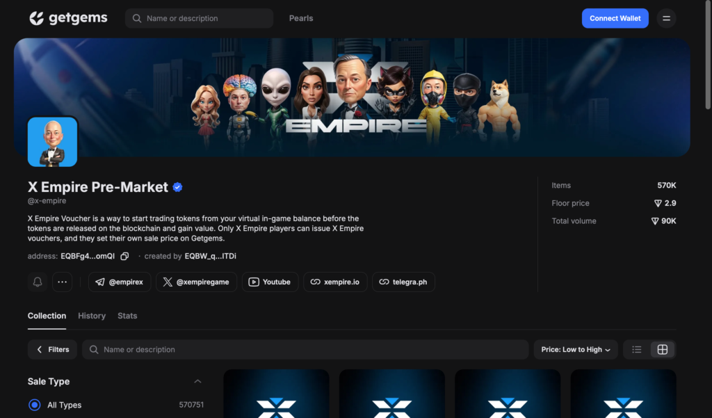 صفحه X Empire - منبع: getgems