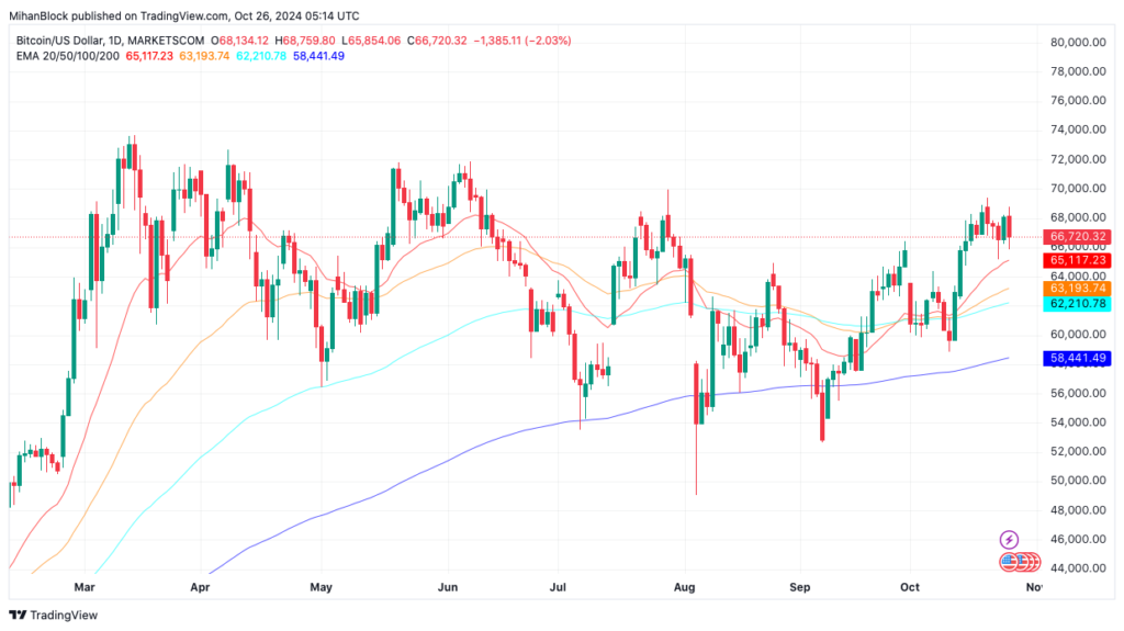 نمودار قیمت روزانه بیت کوین - منبع: TradingView