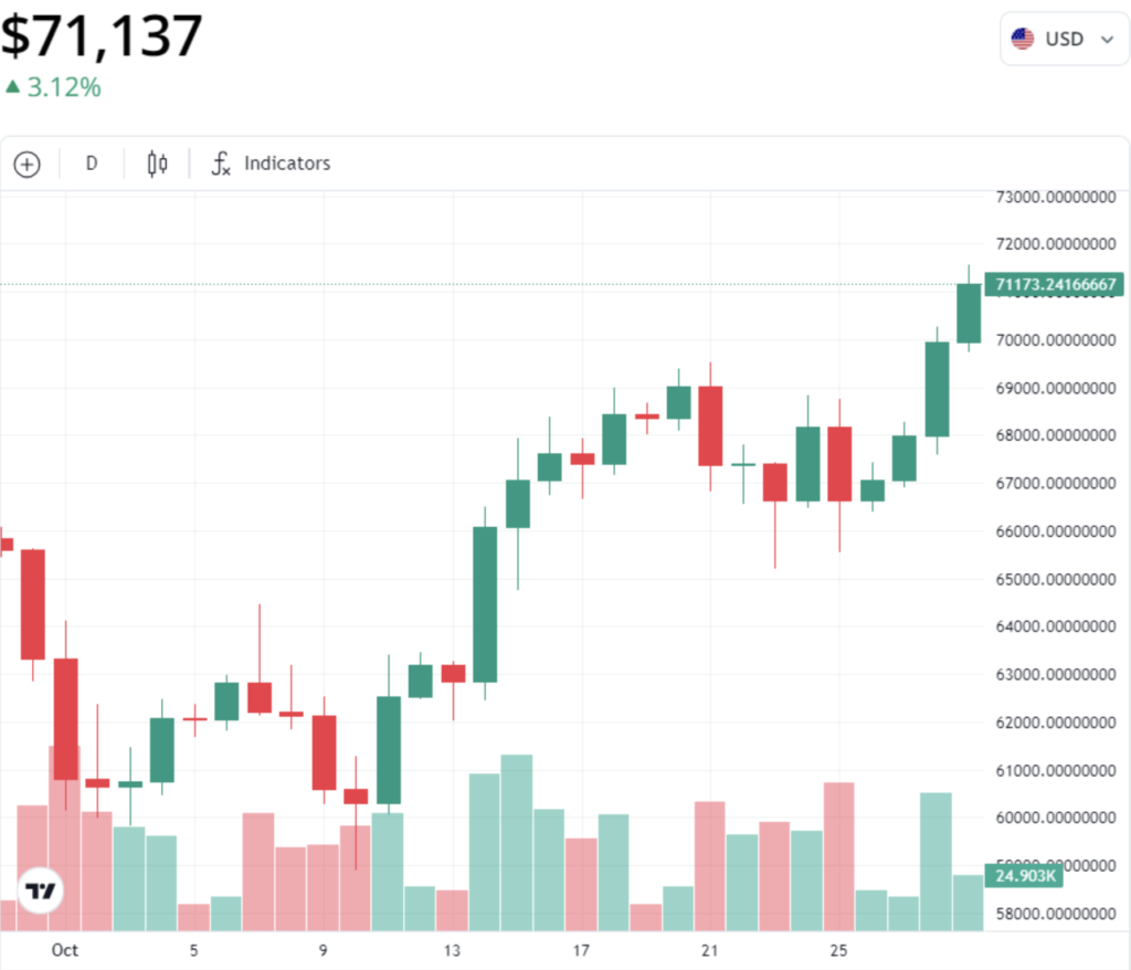 نمودار قیمت ماهانه بیت کوین - منبع: کوین تلگراف