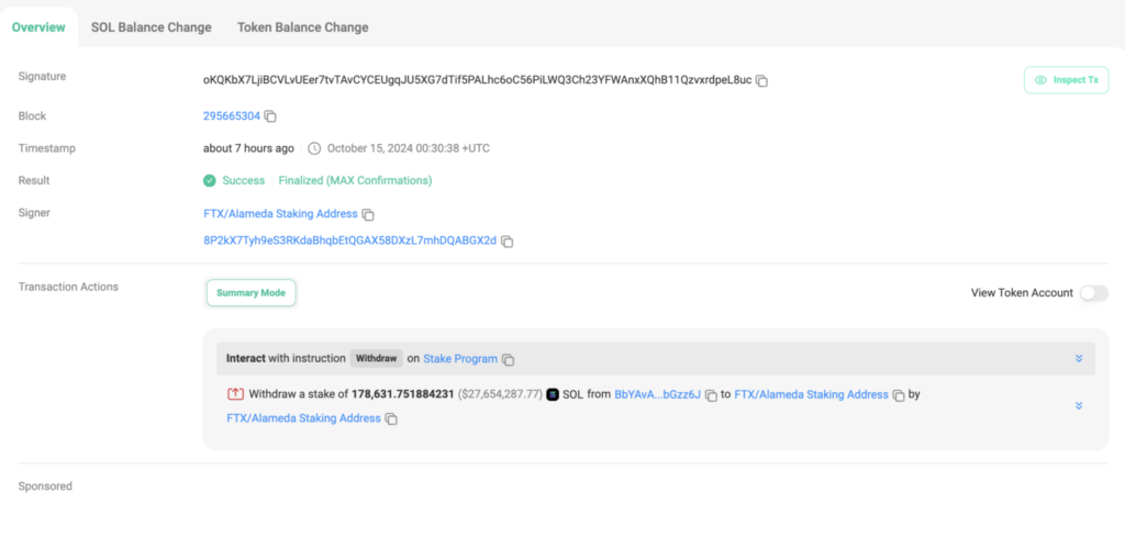 FTX/Alameda Staking Addresses Activity - منبع: Solscan