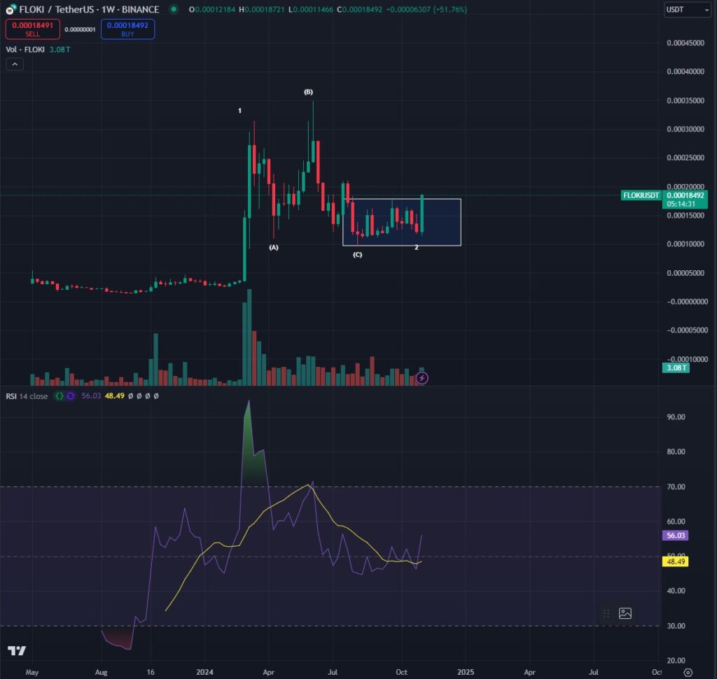 تجزیه و تحلیل نمودار قیمت فلوکی (FLOKI) - منبع: حساب Bluntz در X