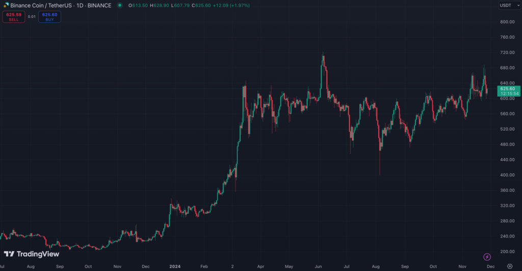 نمودار قیمت روزانه BNB (BNB) - منبع: TradingView