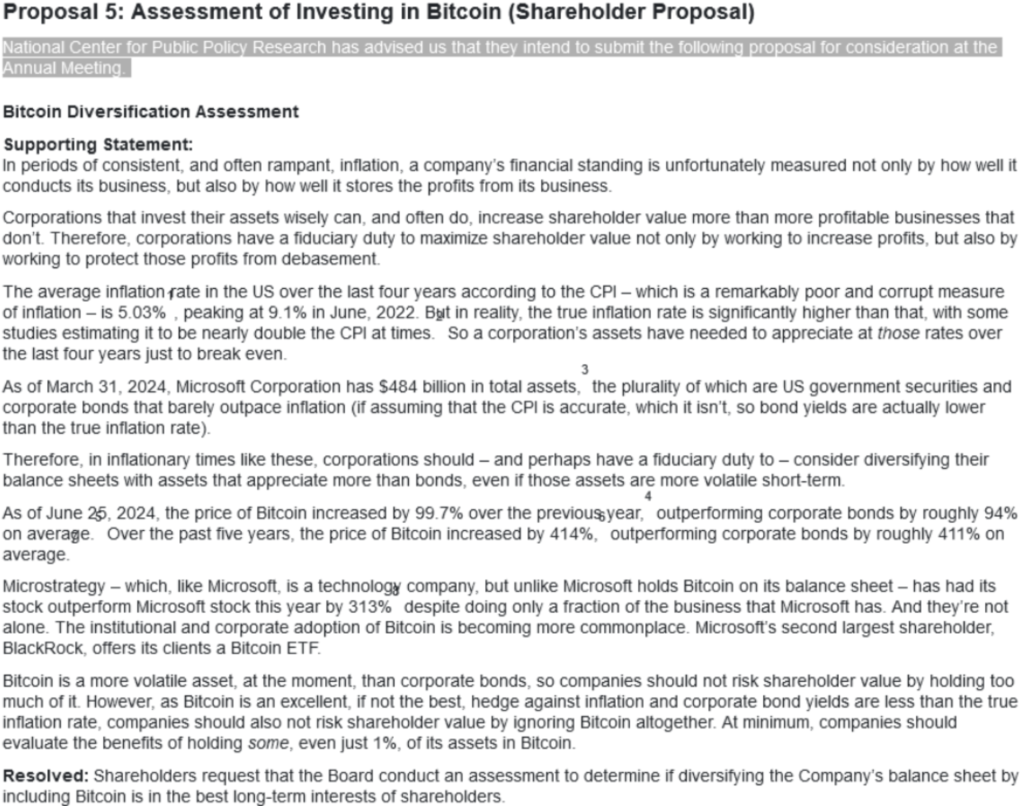 پیشنهاد NCPPR به مایکروسافت در مورد سرمایه گذاری در بیت کوین - منبع: SEC