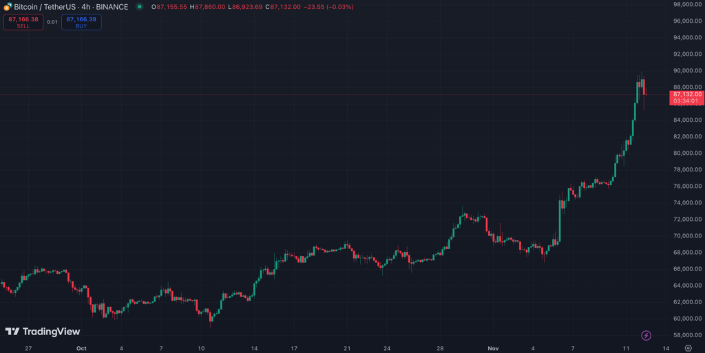 نمودار قیمت روزانه بیت کوین (BTC) - منبع: TradingView